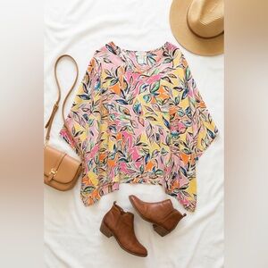 073 First Love Floral Print Woven Poncho Blouse